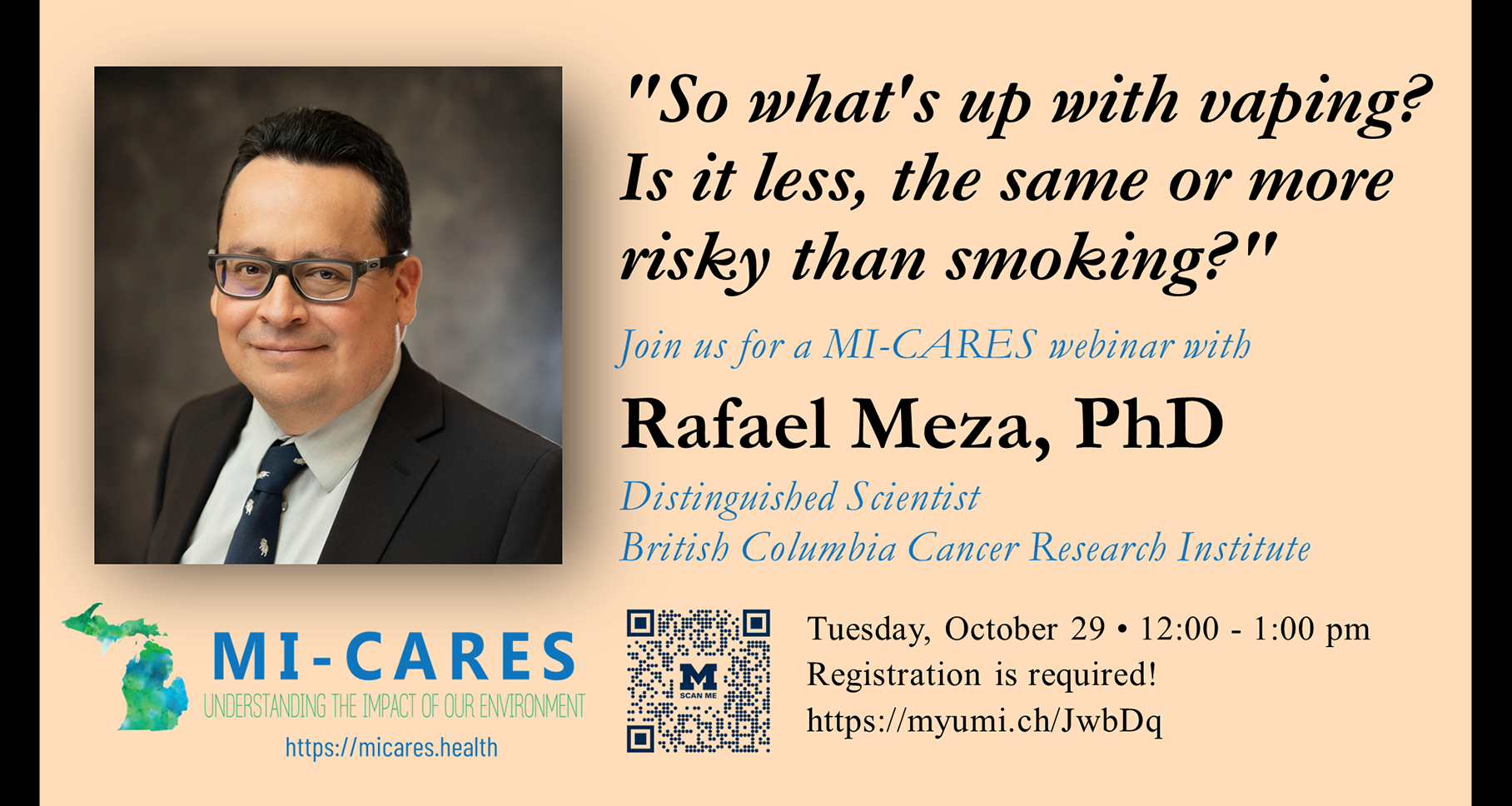 Video: “So what's up with vaping? Is it less, the same, or more risky than smoking?” with Rafael Meza, PhD teaser image